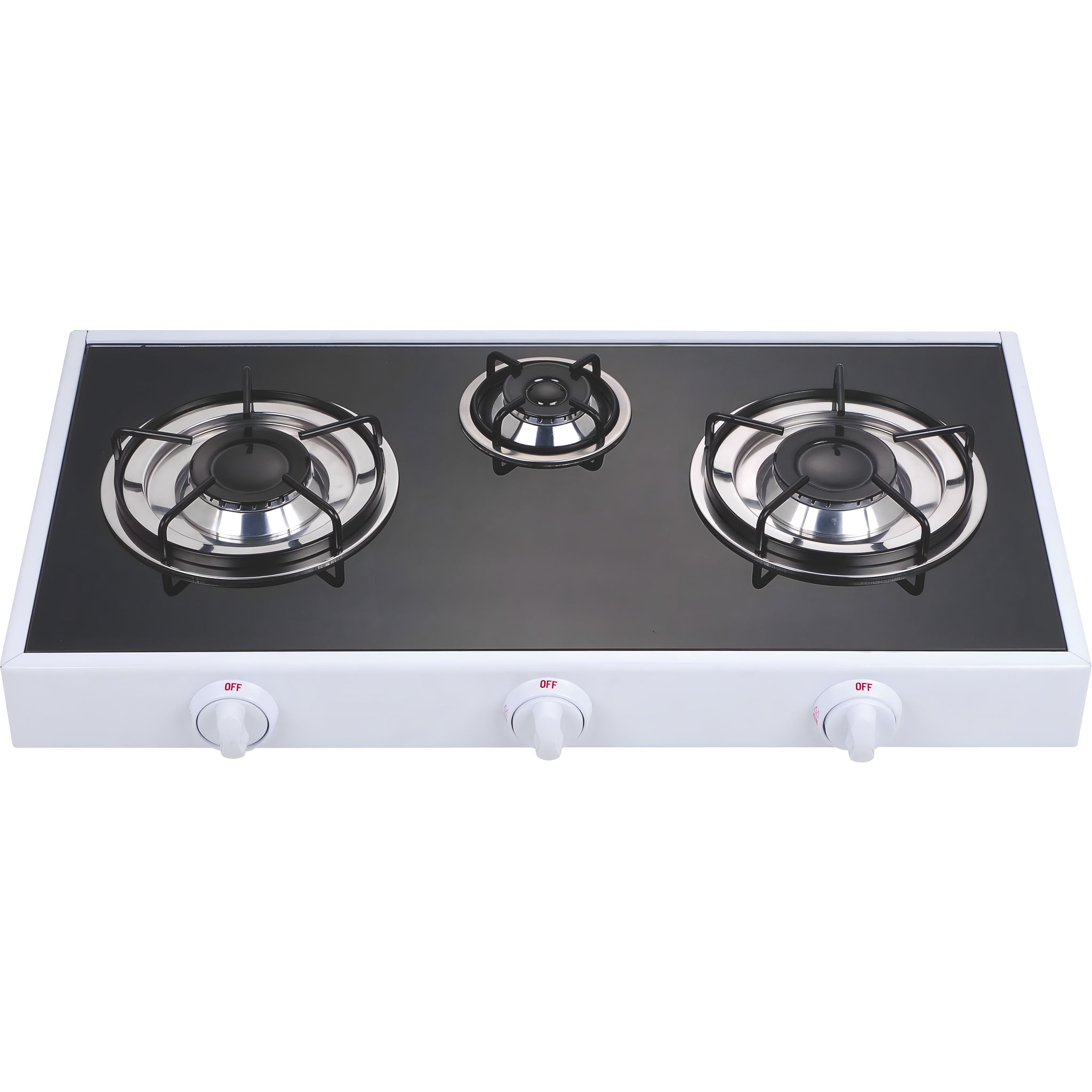 Estufa de mesa a gas de lujo y top de vidrio de 3 hornillas