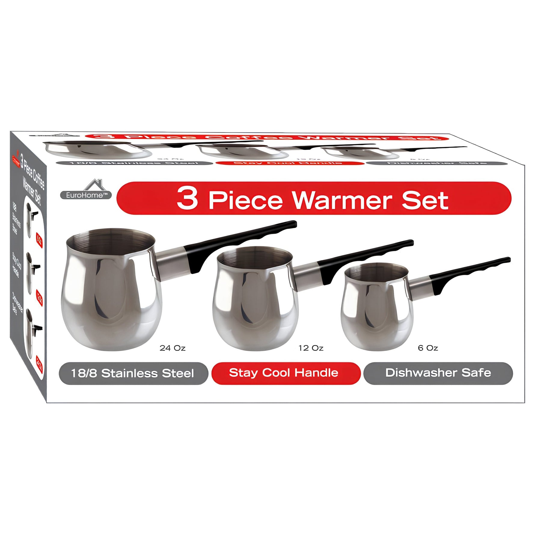 Set de 3 recipientes multiusos de acero inoxidable EUROHOME