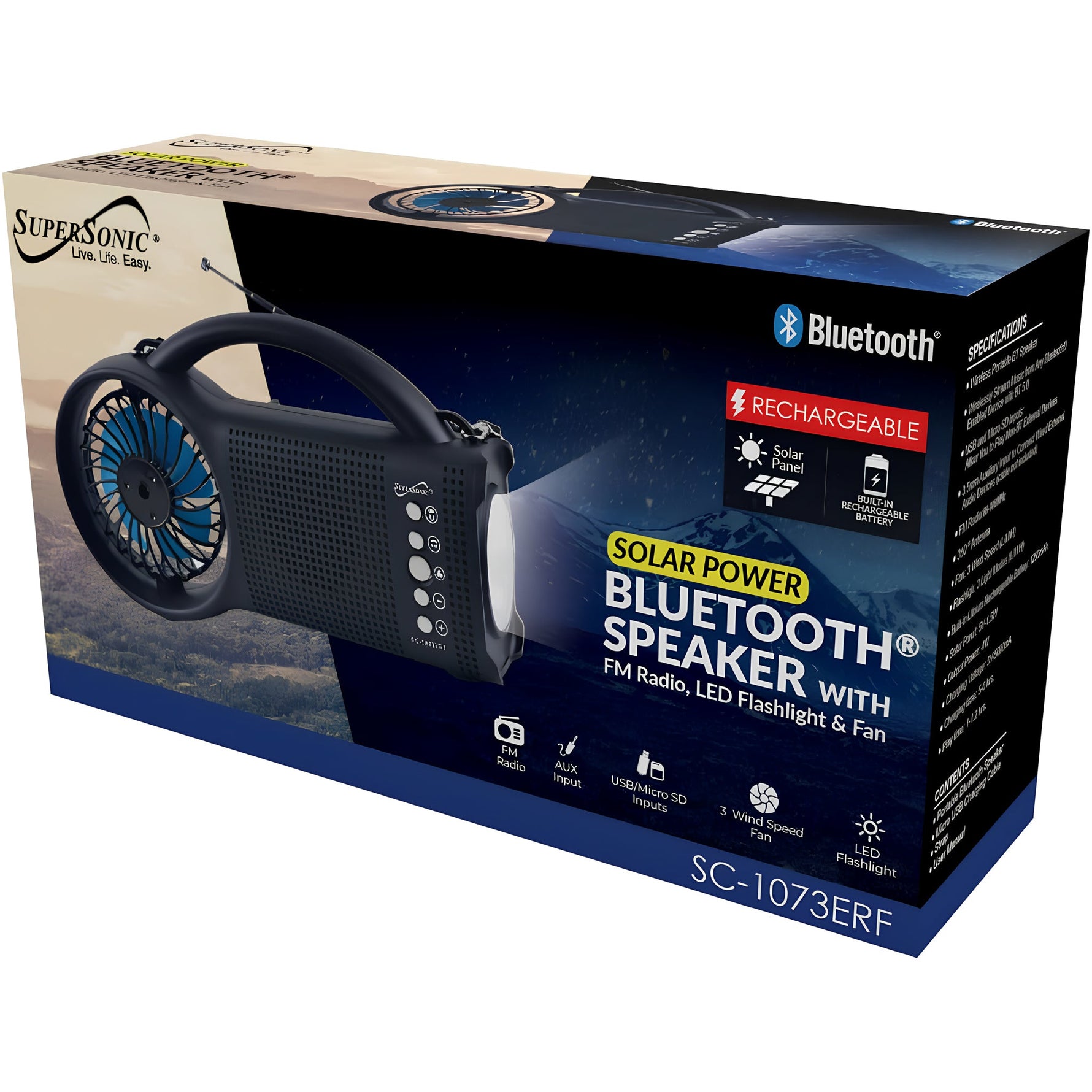 Radio ventilador con Bluetooth y energía solar