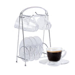 Set de 4 tazas de vidrio con rack