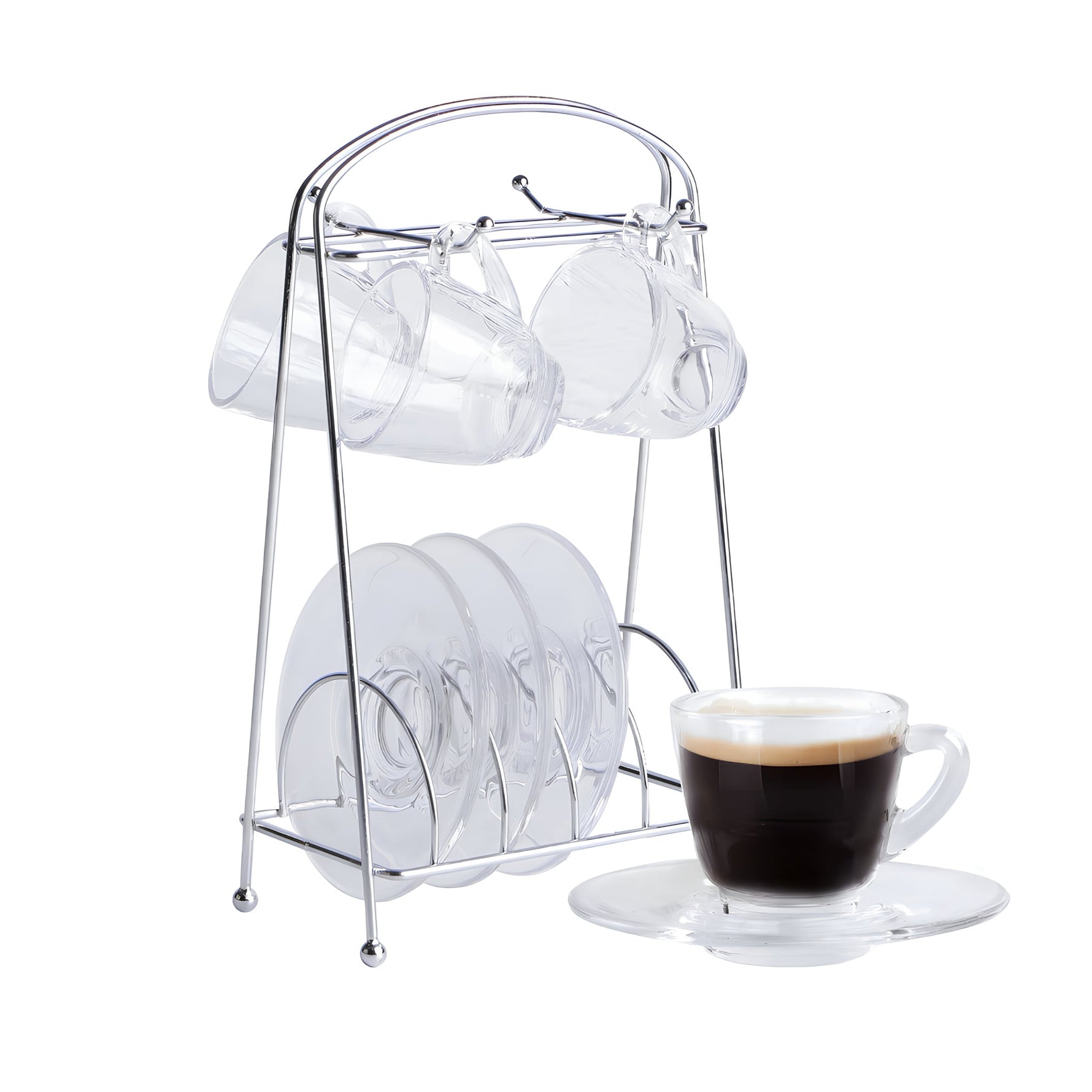 Set de 4 tazas de vidrio con rack