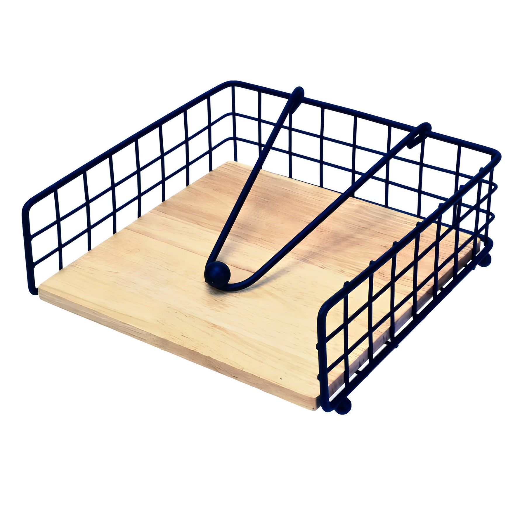 Servilletero de base de madera y parrilla de metal