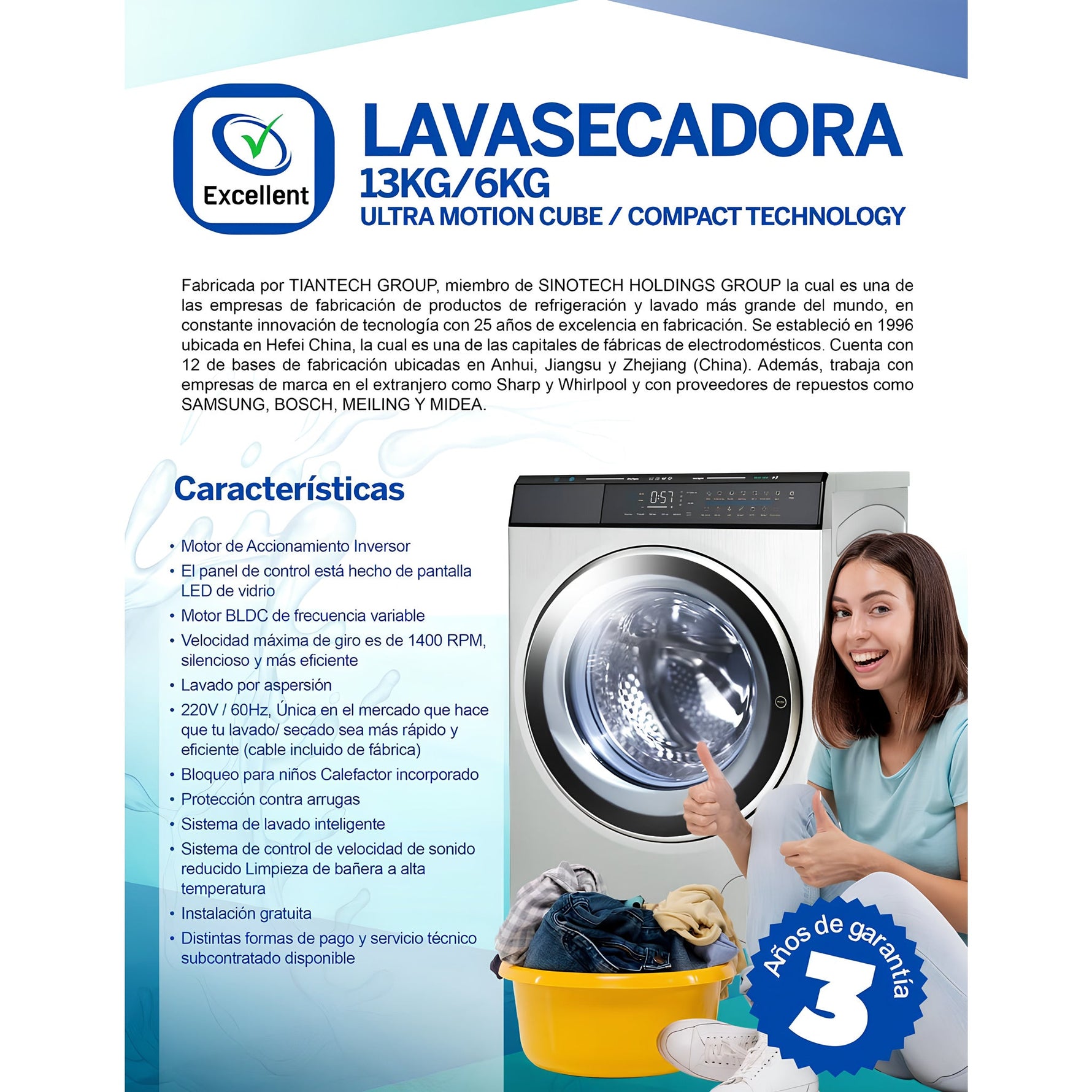 Combo de lavadora y secadora de carga frontal