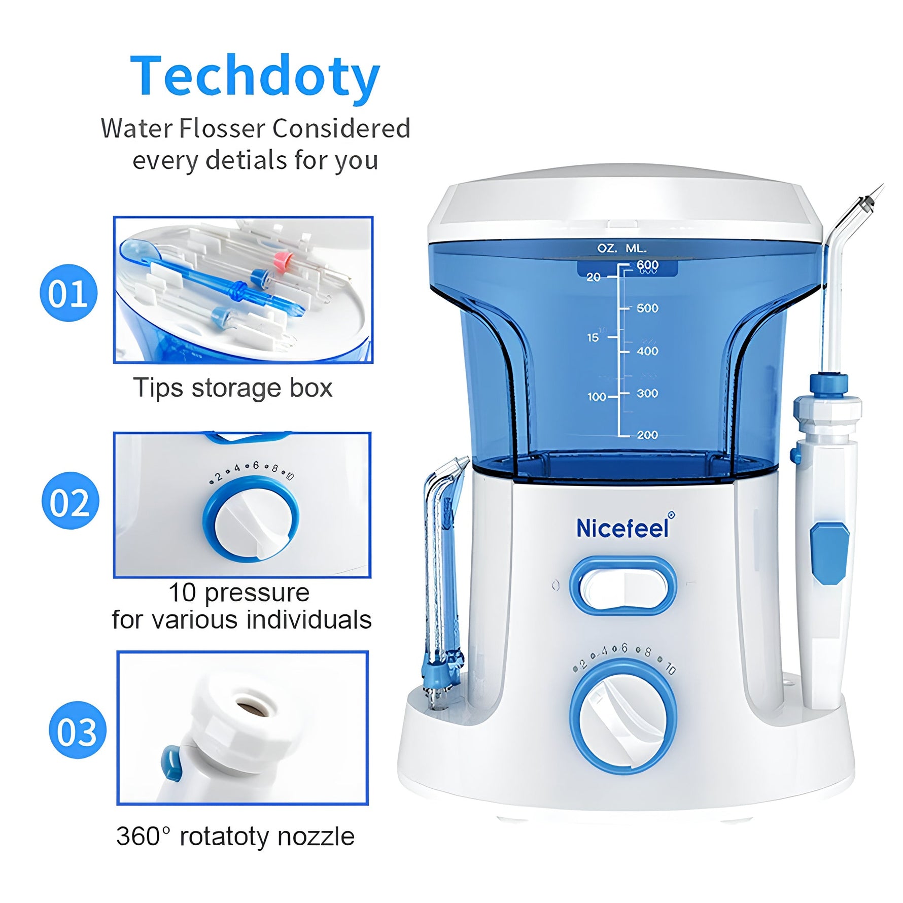 Irrigador Dental Eléctrico de Viaje (600ml)