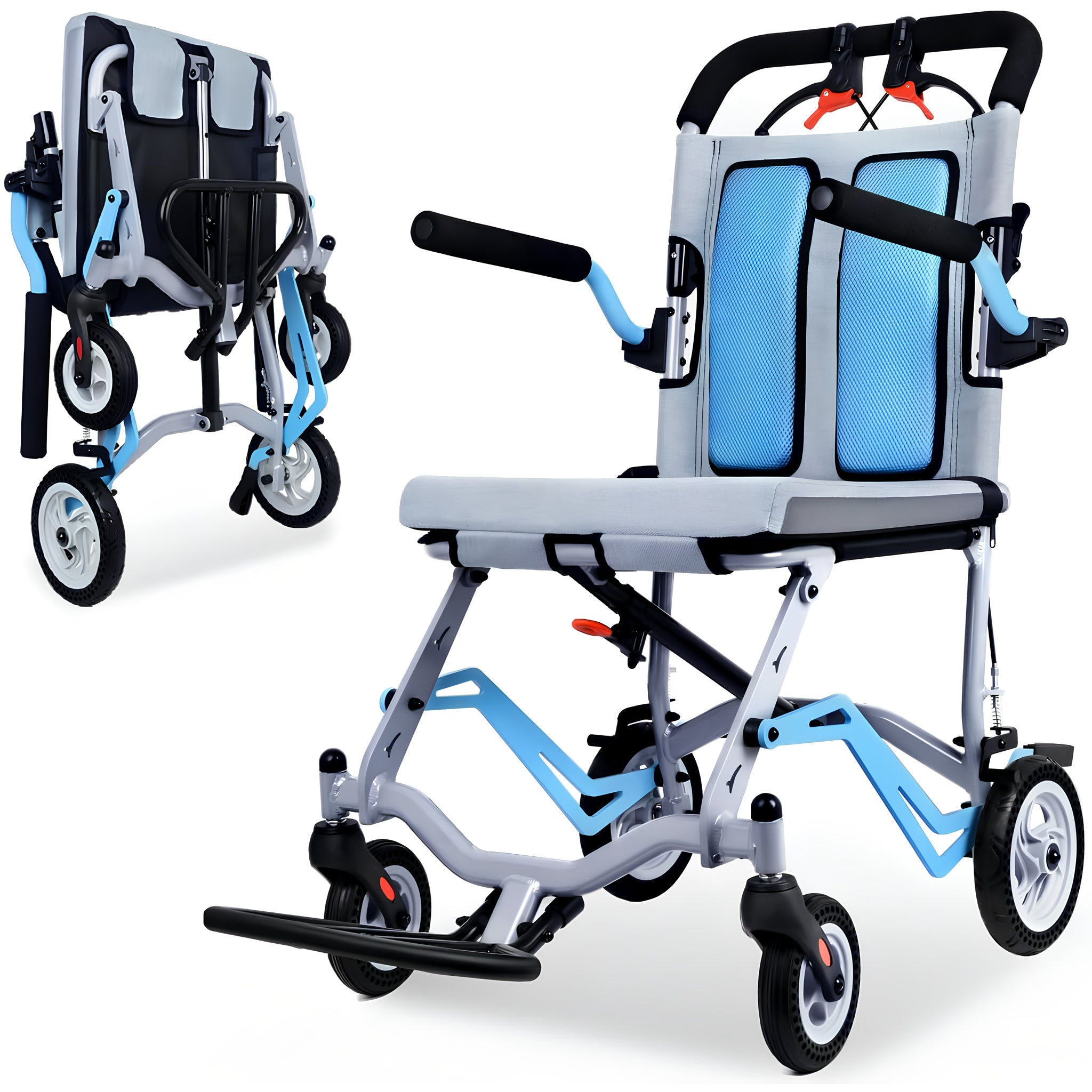 Silla de Ruedas de Transporte Plegable y Ligera