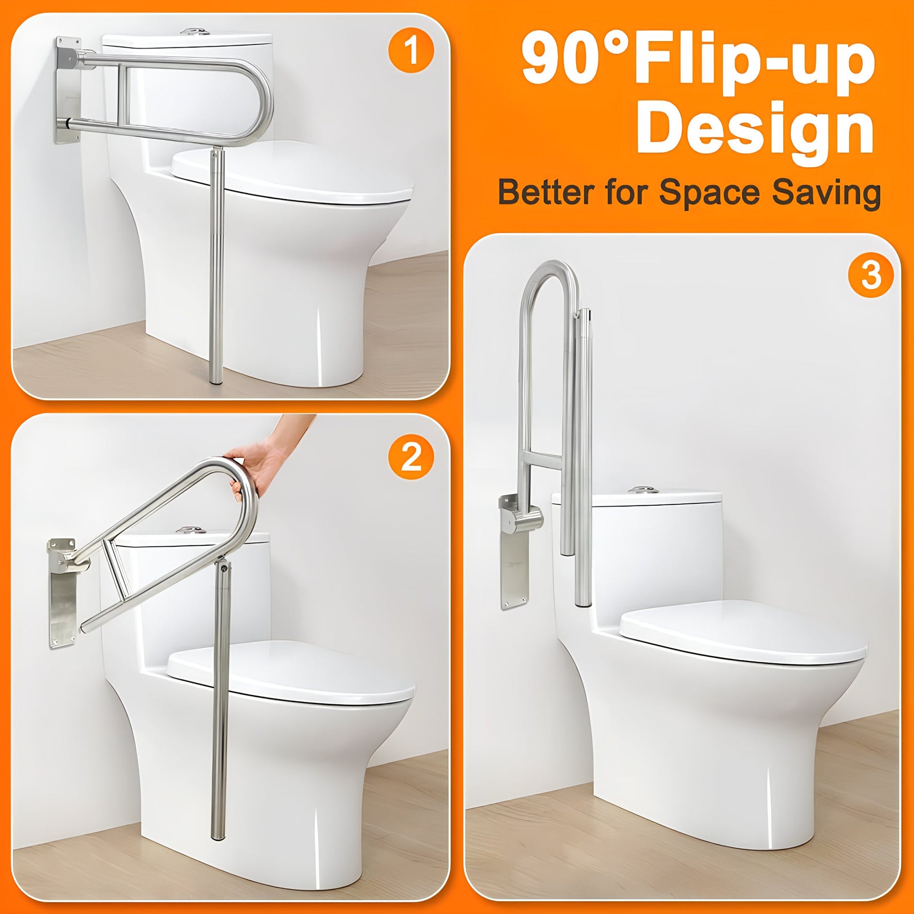 Barra de Apoyo Abatible para Baño con Soporte