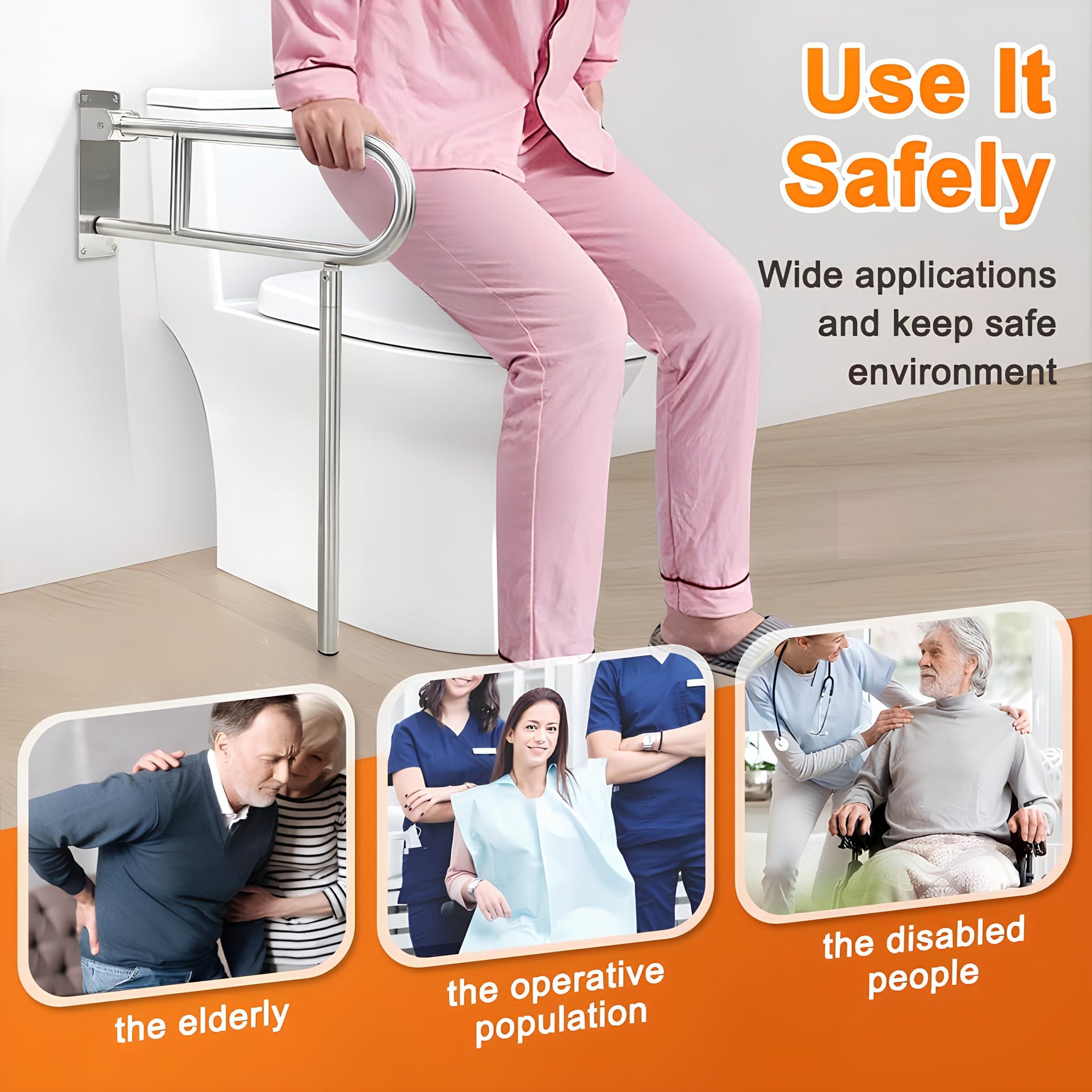 Barra de Apoyo Abatible para Baño con Soporte