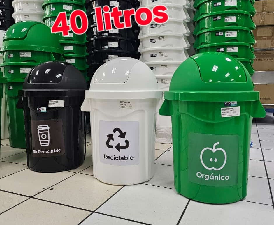 Combo Bote para Basura Vaivén, Negro + Verde + Blanco - 40 Litros