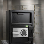 Caja fuerte tipo BUZON con cerradura de combinación mecánica y dial para dinero en efectivo y monedas.