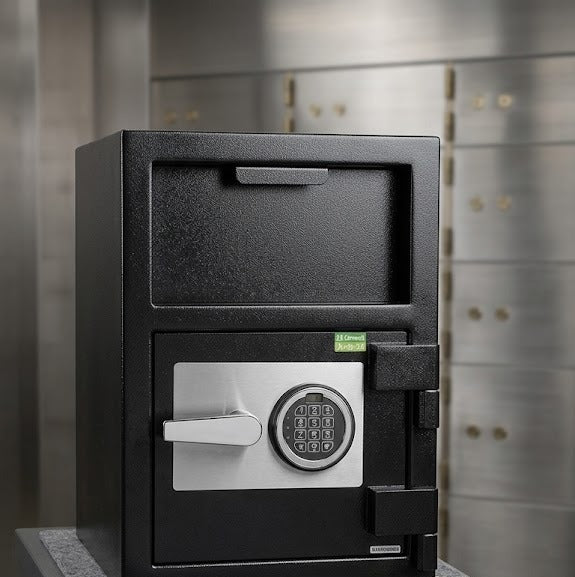 Caja fuerte tipo BUZON con cerradura de combinación mecánica y dial para dinero en efectivo y monedas.