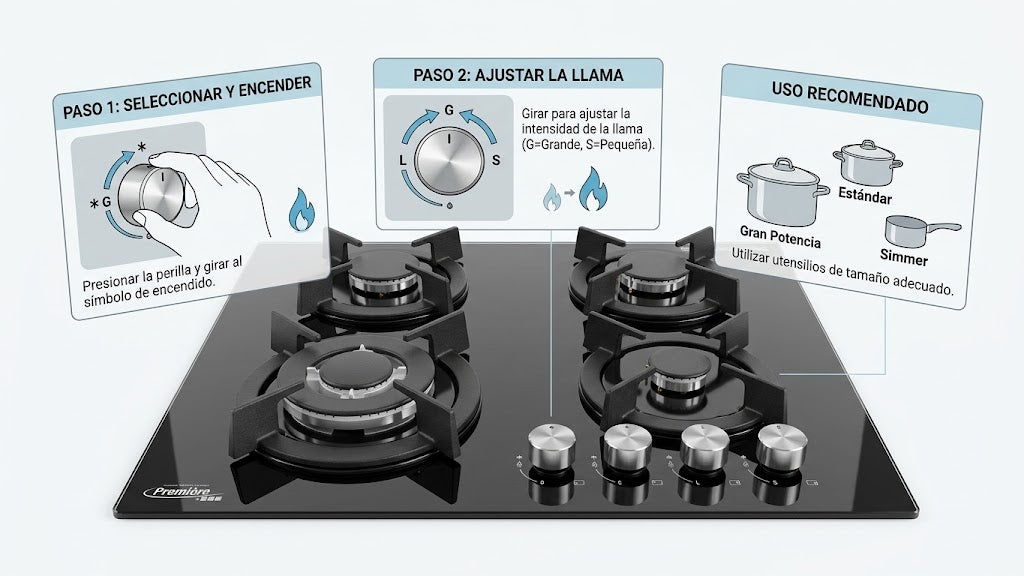Estufa de 4 hornillas empotrable de gas