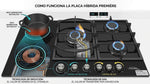 Estufa Empotrable Híbrida 5 Hornillas (3 Gas + 2 Eléctricas)