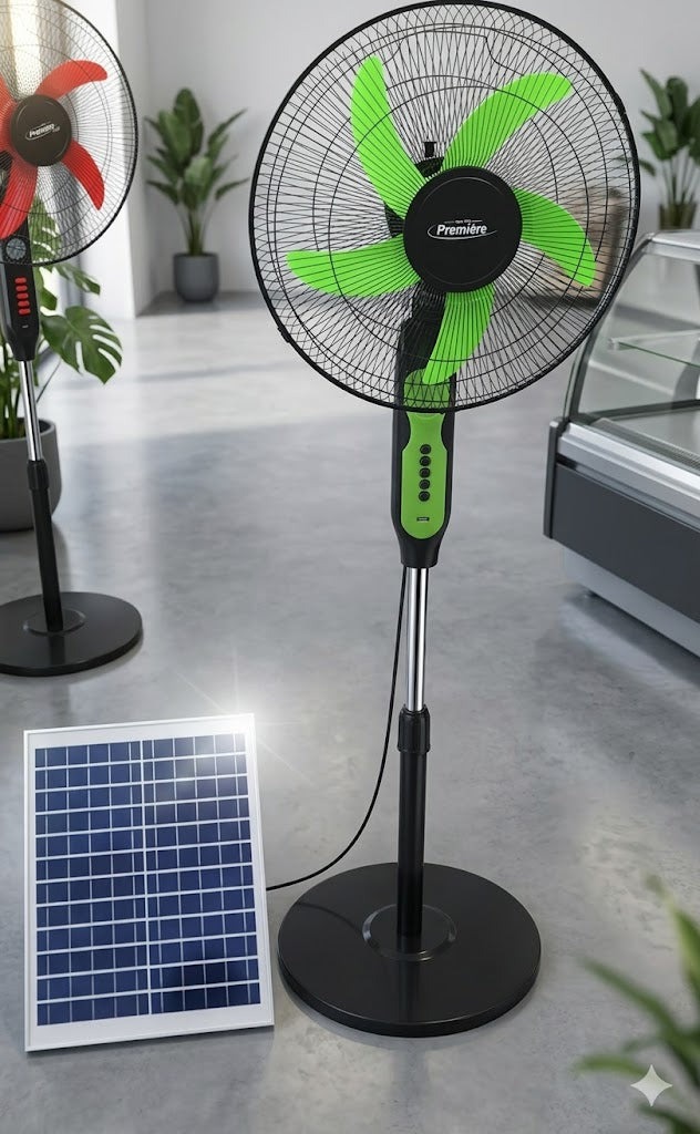 Ventilador de pedestal 16" eléctrico portátil de panel solar recargable con tres velocidades luz y de cinco aspas