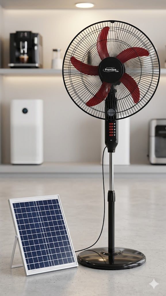 Ventilador de pedestal 18" eléctrico portátil de panel solar recargable con tres velocidades luz y de cinco aspas